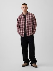 Gap Red/Brown Check Sunwashed Twill Relaxed Check Shirt - Image 3 of 4