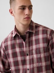 Gap Red/Brown Check Sunwashed Twill Relaxed Check Shirt - Image 4 of 4