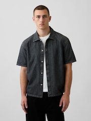 Gap Black Denim Relaxed Short Sleeve Shirt - Image 1 of 4