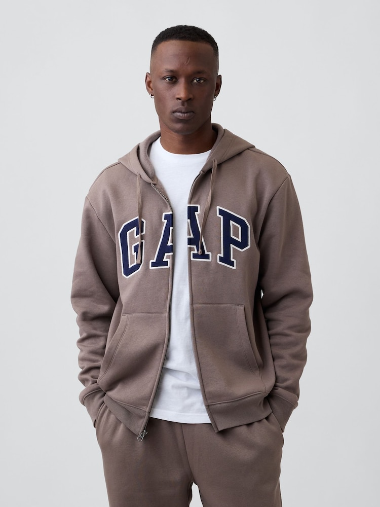 Gap Brown/Navy Relaxed Full-Zip Hoodie - Image 2 of 4 Gap Brown/Navy Relaxed Full-Zip Hoodie - Image 2 of 4