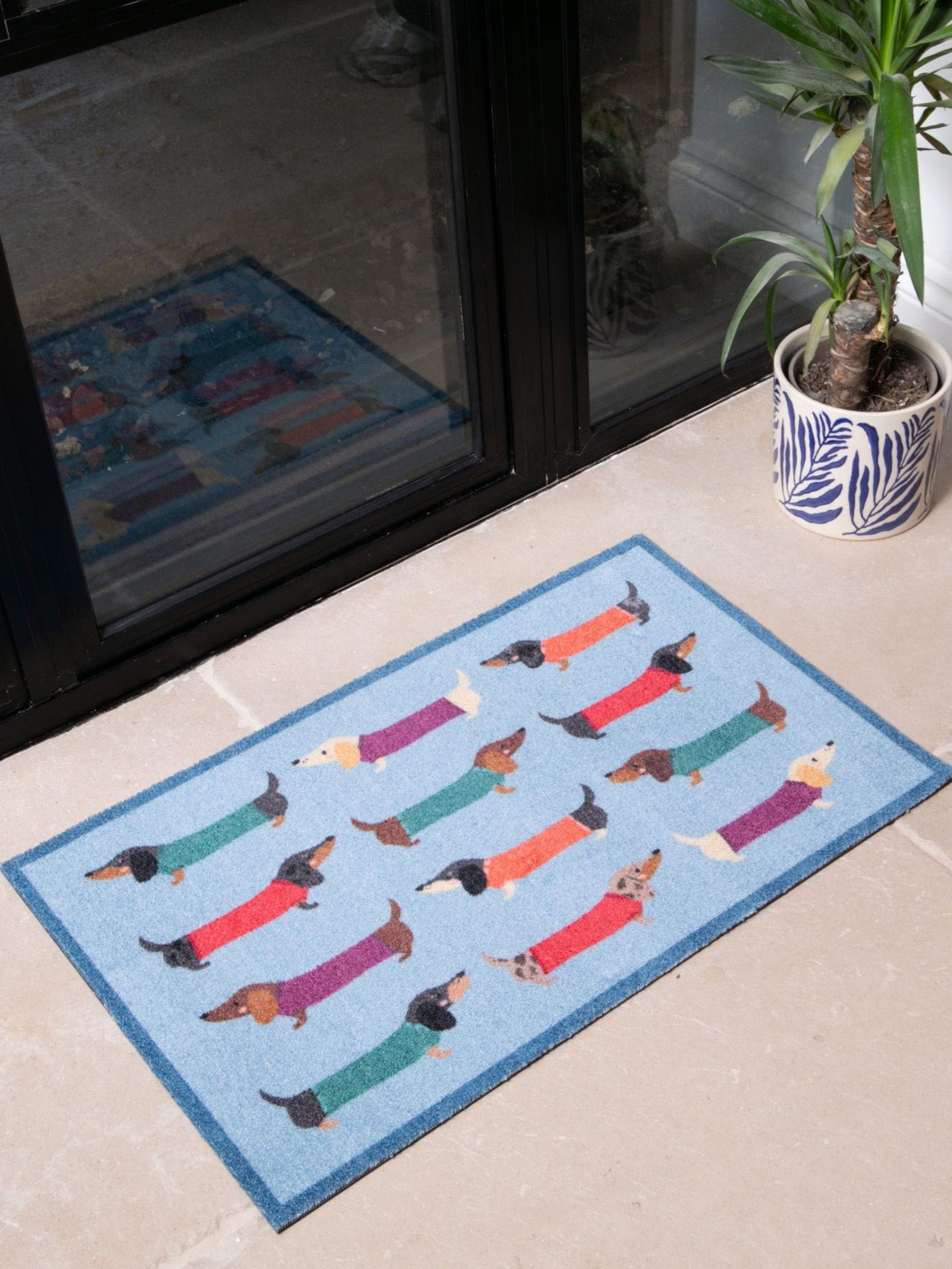 Artsy Mats Blue Dachshund Indoor Washable Doormat