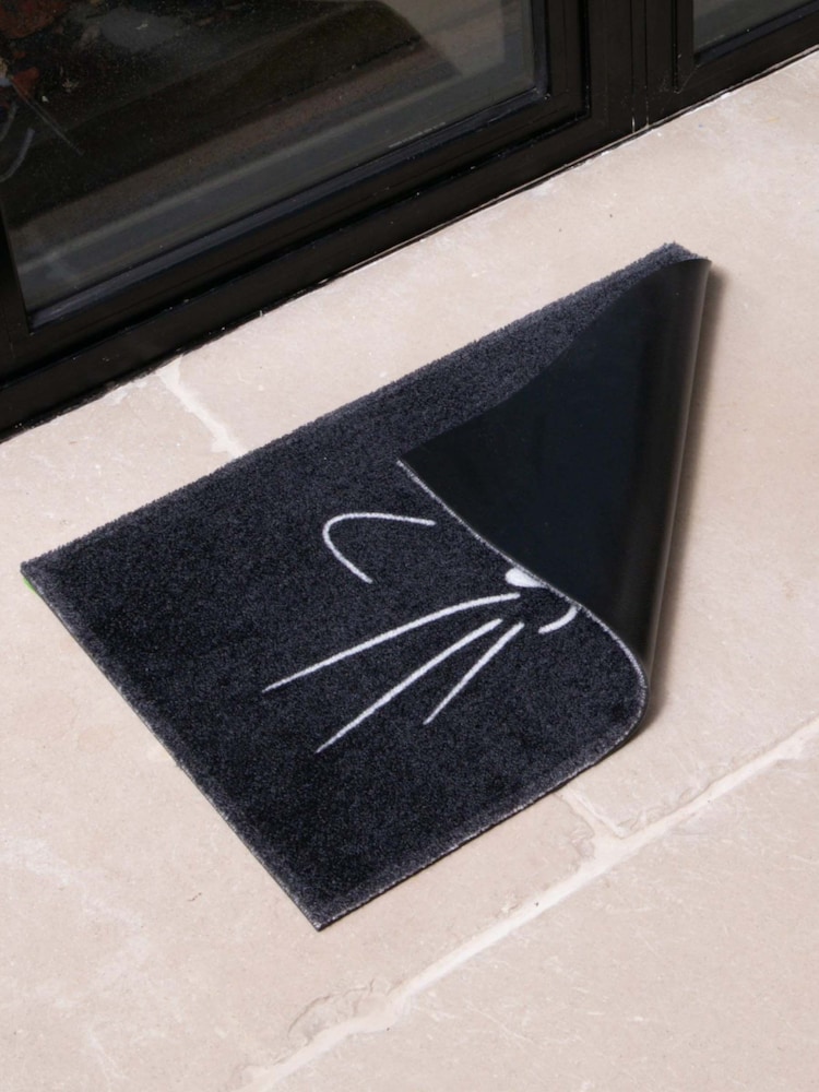 Artsy Mats Black Whiskers Cat Indoor Washable Doormat - Image 2 of 4