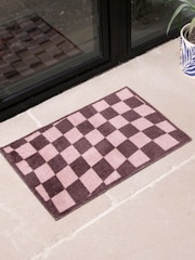 Artsy Mats Brown Wavey Checkerboard Indoor Washable Doormat - Image 1 of 4