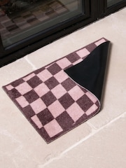 Artsy Mats Brown Wavey Checkerboard Indoor Washable Doormat - Image 2 of 4