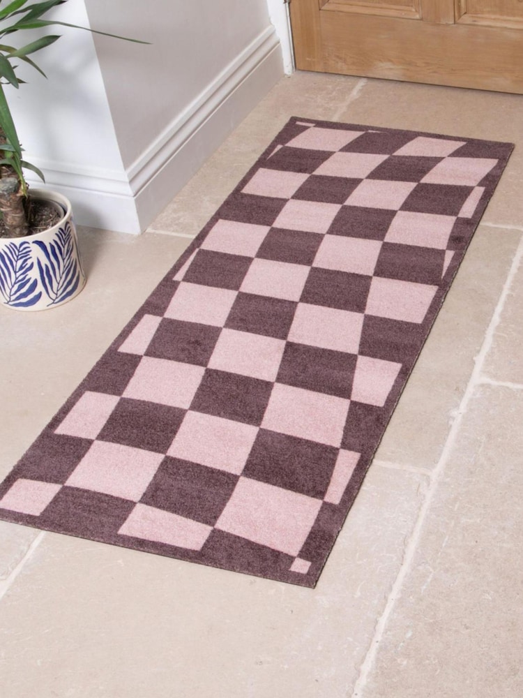 Artsy Mats Brown Wavey Checkerboard Indoor Washable Runner - Image 1 of 4 Artsy Mats Brown Wavey Checkerboard Indoor Washable Runner - Image 1 of 4
