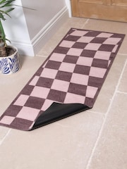 Artsy Mats Brown Wavey Checkerboard Indoor Washable Runner - Image 2 of 4