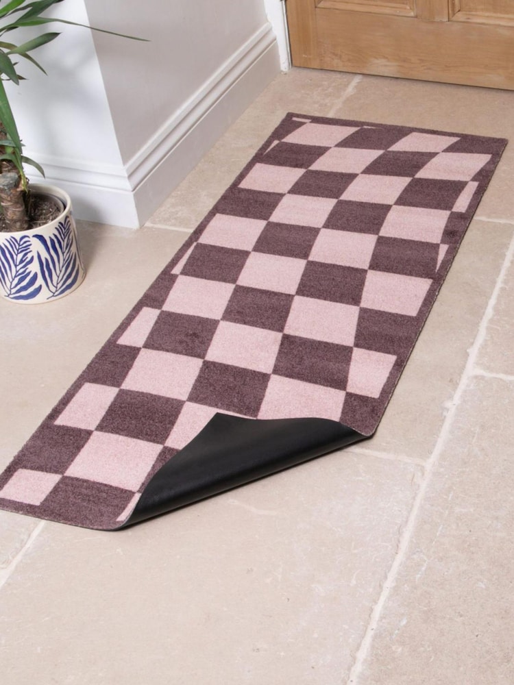 Artsy Mats Brown Wavey Checkerboard Indoor Washable Runner - Image 2 of 4 Artsy Mats Brown Wavey Checkerboard Indoor Washable Runner - Image 2 of 4