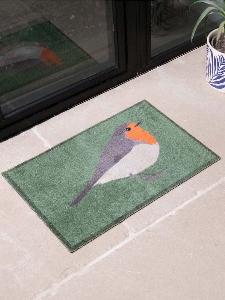 Artsy Mats Green Robin Indoor Washable Doormat - Image 1 of 4