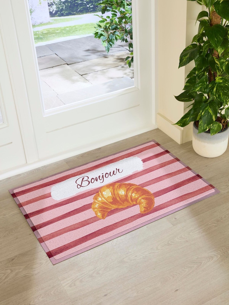 Artsy Mats Pink Croissant Bonjour Doormat - Image 2 of 2 Artsy Mats Pink Croissant Bonjour Doormat - Image 2 of 2