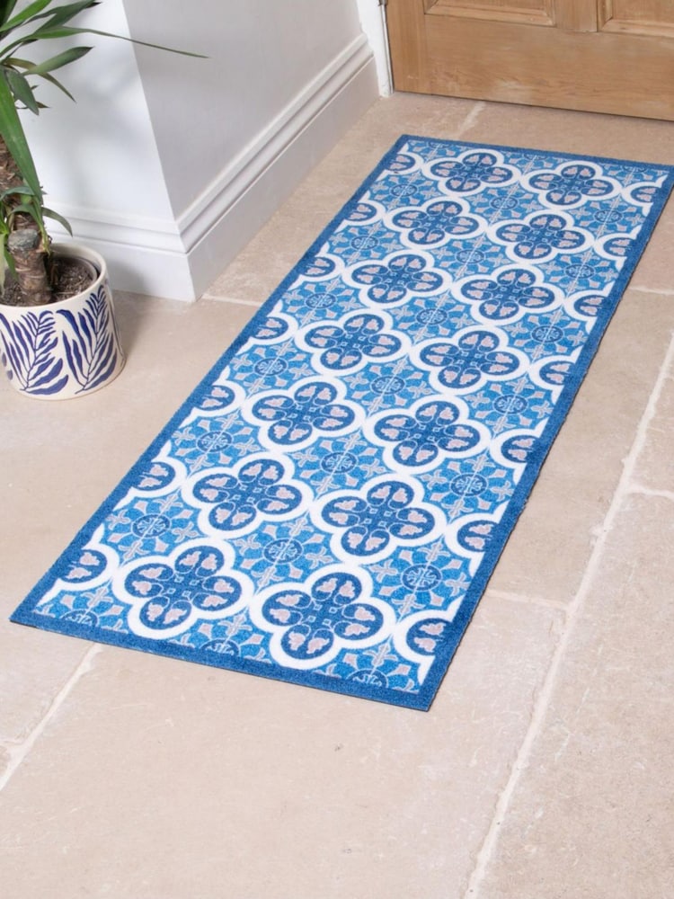 Artsy Mats Blue Mosaic Tile Indoor Washable Runner - Image 1 of 3 Artsy Mats Blue Mosaic Tile Indoor Washable Runner - Image 1 of 3