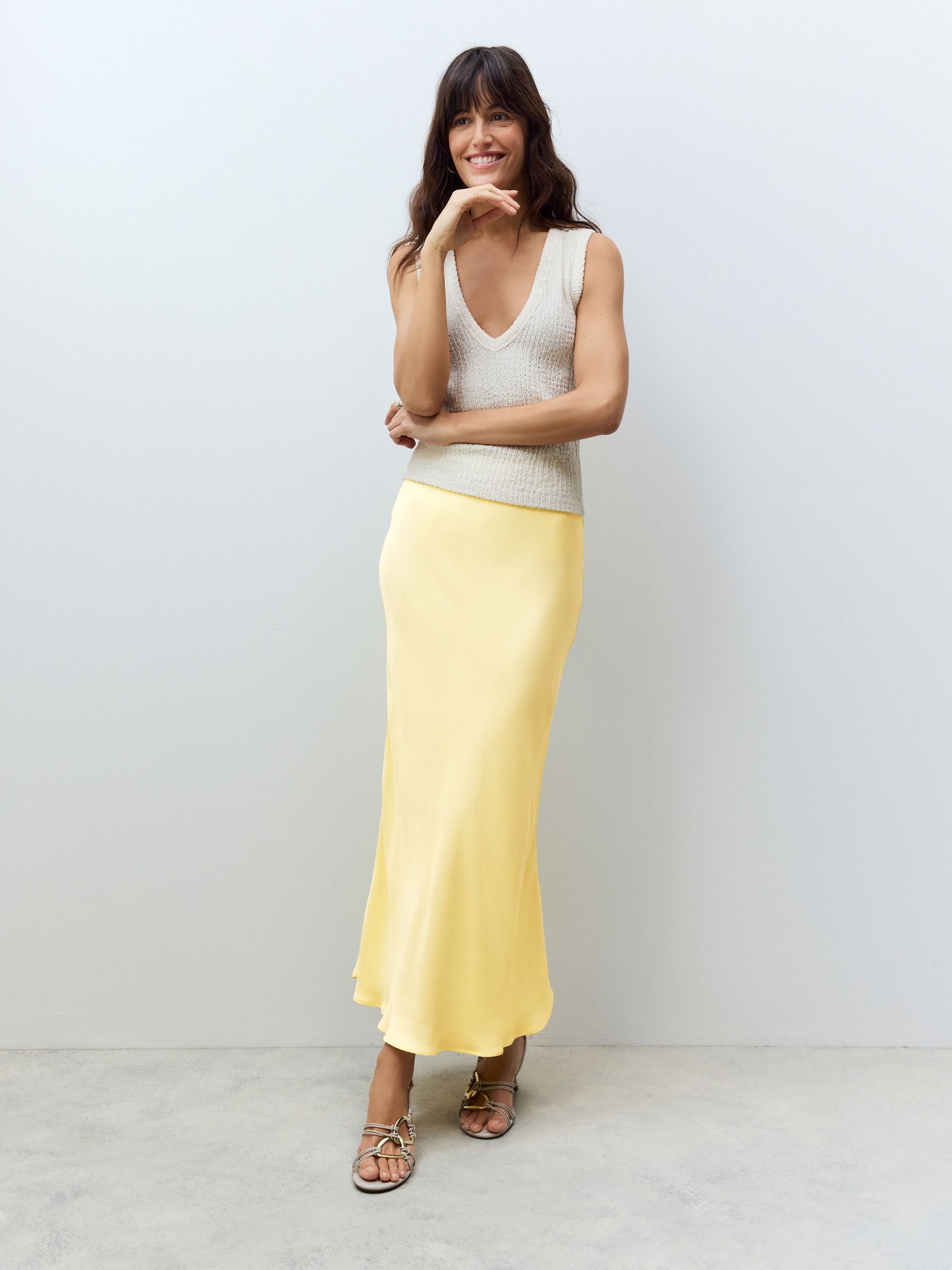 Rareism Women Nupstir-B Yellow Cotton Fabric Slip On Straight Fit Maxi Plain Skirt