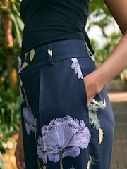 Темно-синий с цветочным узором - Kew Gardens Wide Leg Trousers with Linen - Image 4 of 4