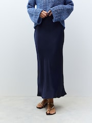 Navy Blue Satin Midi Skirt - Image 2 of 3