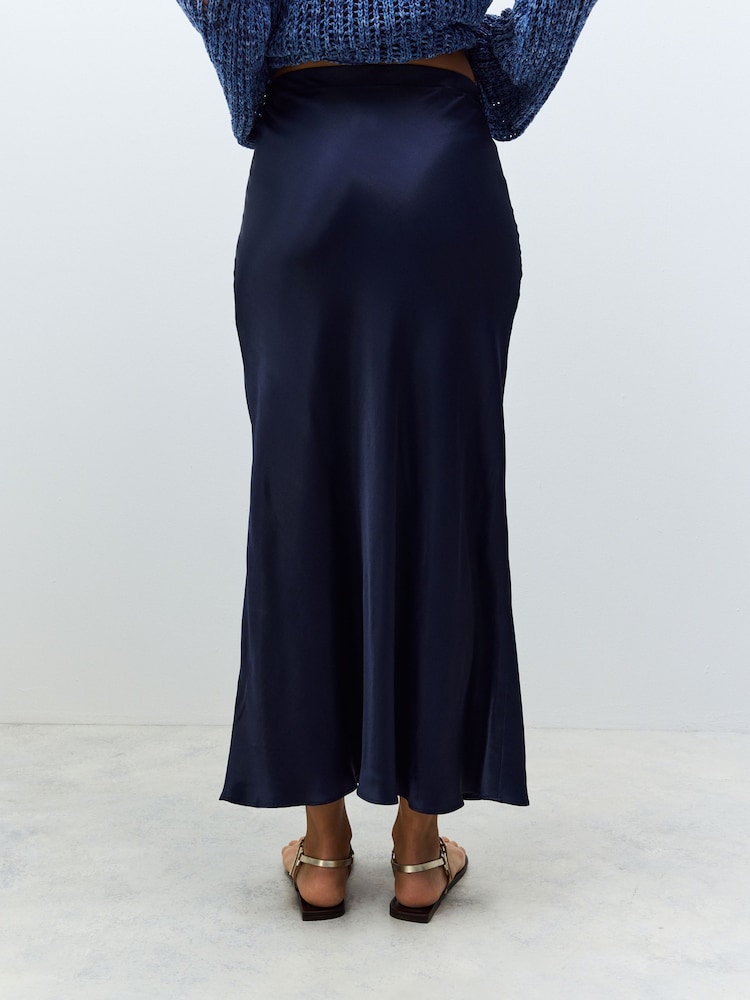 Navy Blue Satin Midi Skirt - Image 3 of 3