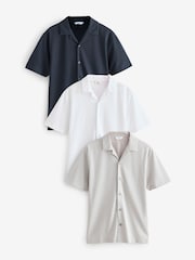 Navy/Gey/White Short Sleeve Pique Shirts 3 Pack - Image 1 of 12