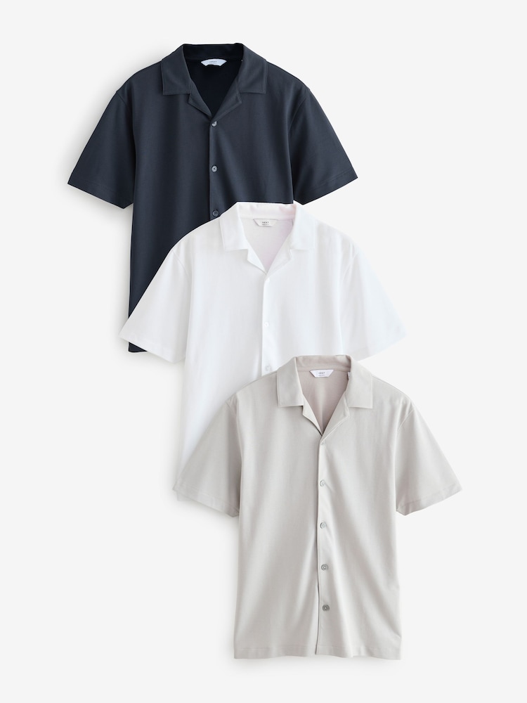 Navy/Gey/White Short Sleeve Pique Shirts 3 Pack - Image 1 of 12