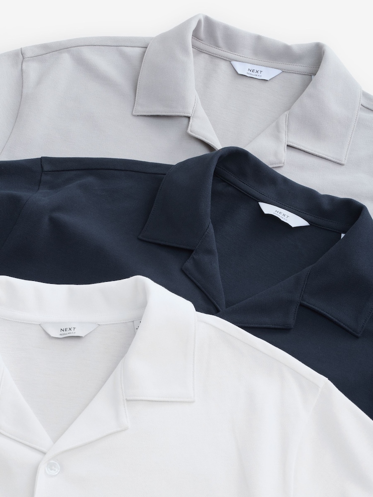 Navy/Gey/White Short Sleeve Pique Shirts 3 Pack - Image 2 of 12