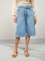 Dunkelblau - Lyocell Blend Tie Waist Denim Shorts - Bild 2 von 7