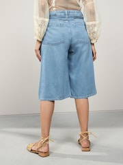Dunkelblau - Lyocell Blend Tie Waist Denim Shorts - Bild 3 von 7