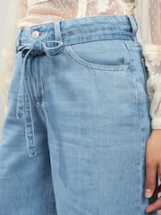 Dunkelblau - Lyocell Blend Tie Waist Denim Shorts - Bild 4 von 7