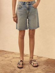 Mid Blue 100% Cotton Slouch Relax Denim Shorts - Image 3 of 7