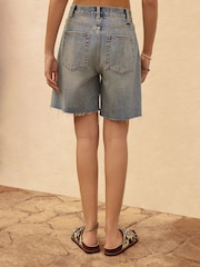 Mid Blue 100% Cotton Slouch Relax Denim Shorts - Image 4 of 7