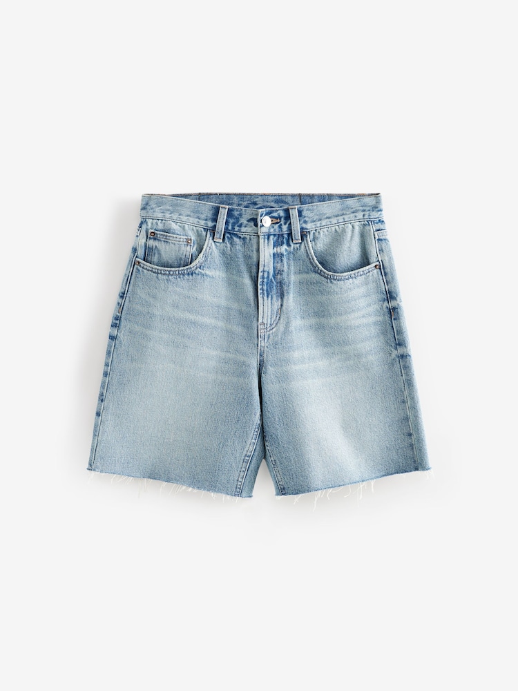 Mid Blue 100% Cotton Slouch Relax Denim Shorts - Image 5 of 7