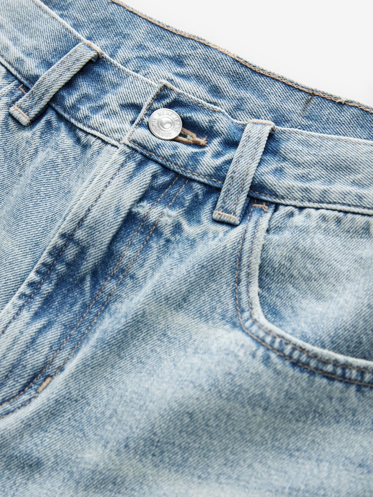 Mid Blue 100% Cotton Slouch Relax Denim Shorts - Image 6 of 7