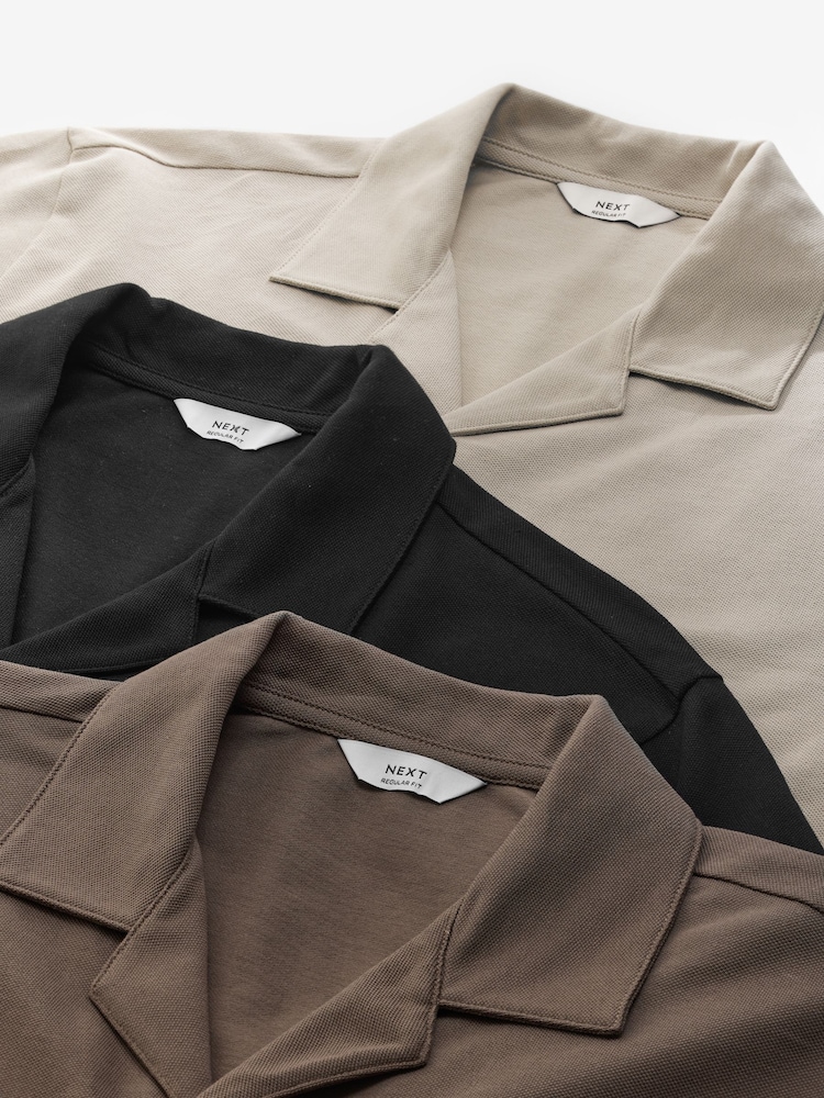 Black / Neutral / White Short Sleeve Pique Shirts 3 Pack - Image 6 of 12