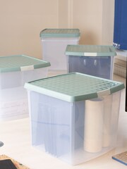 Wham 5 Pack Green Milieu 37L Square Plastic Clip Box and Lid - Image 1 of 5