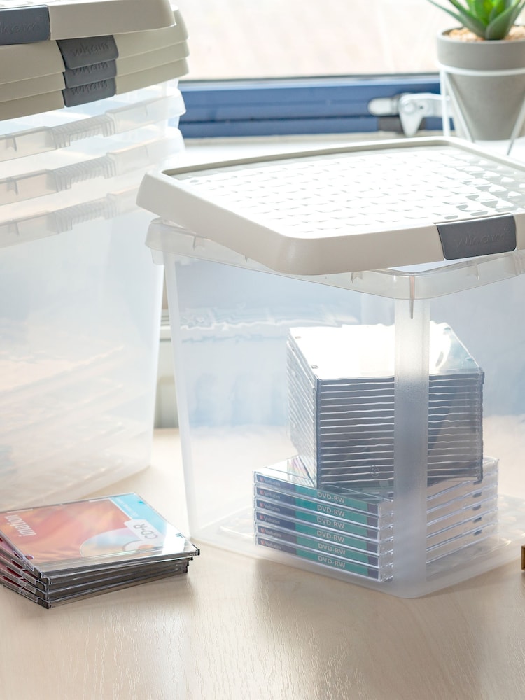 Wham 5 Pack Slate Grey 14L Square Plastic Clip Box and Lid - Image 1 of 5