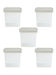 Wham 5 Pack Slate Grey 14L Square Plastic Clip Box and Lid - Image 4 of 5
