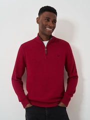 Crew Clothing Red Marun Quarter Zip Knitted 100% Cotton Jumper - Image 1 of 5