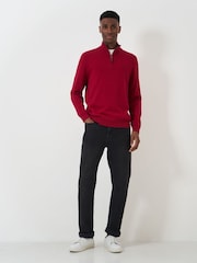Crew Clothing Red Marun Quarter Zip Knitted 100% Cotton Jumper - Image 3 of 5