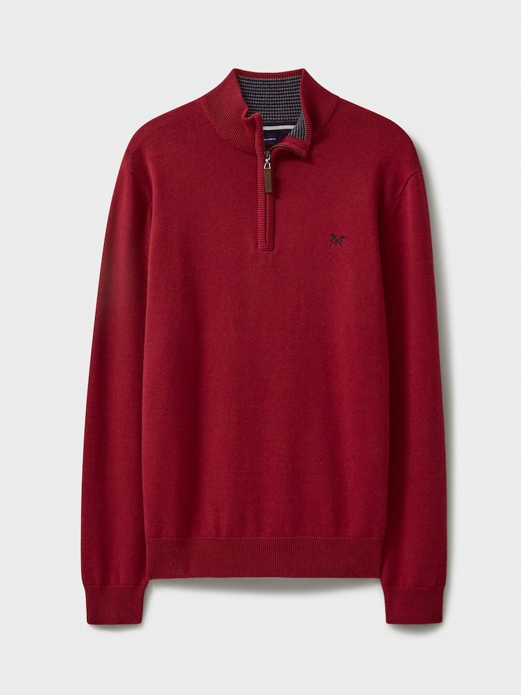 Crew Clothing Red Marun Quarter Zip Knitted 100% Cotton Jumper - Image 5 of 5