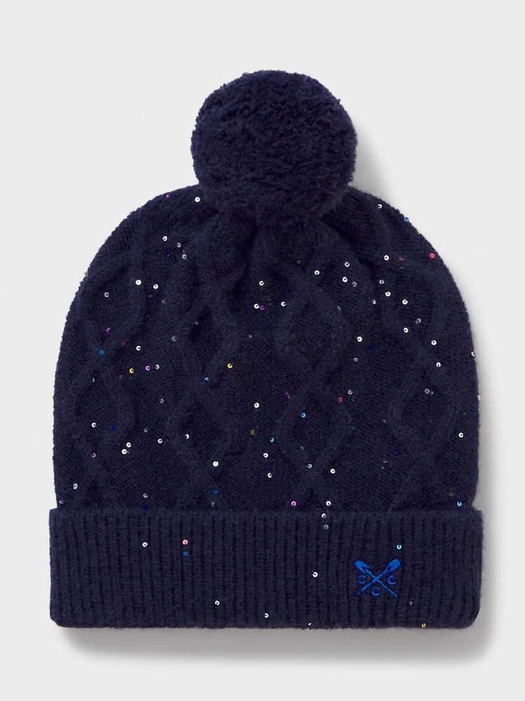 Crew Clothing Company Blue Cable Knit Sparkly Beanie - Image 2 of 3