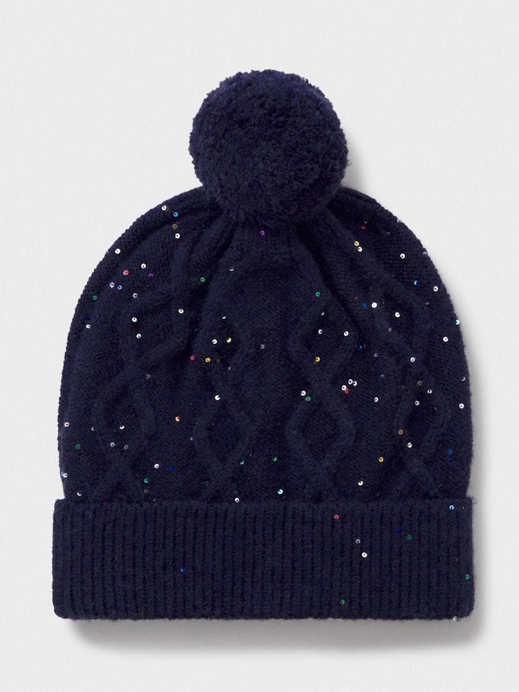 Crew Clothing Company Blue Cable Knit Sparkly Beanie - Image 3 of 3