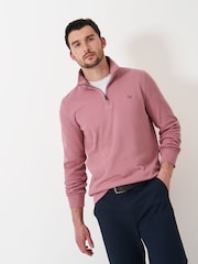 Crew Clothing Pink French Rib Half Zip Knit 100% Cotton Sweatshirt - Image 1 of 5