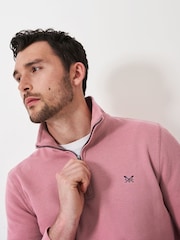 Crew Clothing Pink French Rib Half Zip Knit 100% Cotton Sweatshirt - Image 2 of 5