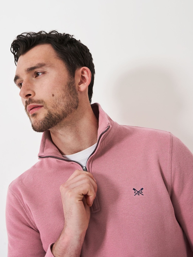 Crew Clothing Pink French Rib Half Zip Knit 100% Cotton Sweatshirt - Image 2 of 5