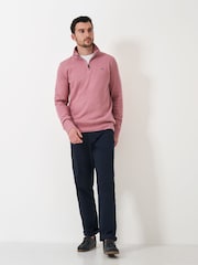 Crew Clothing Pink French Rib Half Zip Knit 100% Cotton Sweatshirt - Image 3 of 5