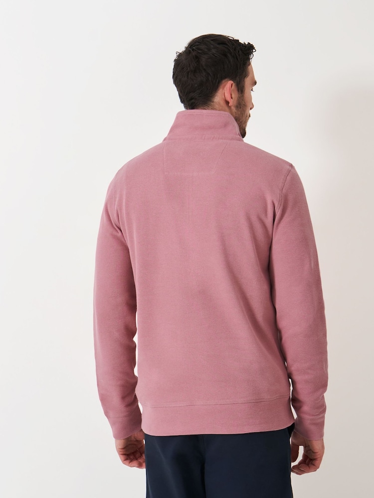 Crew Clothing Pink French Rib Half Zip Knit 100% Cotton Sweatshirt - Image 4 of 5