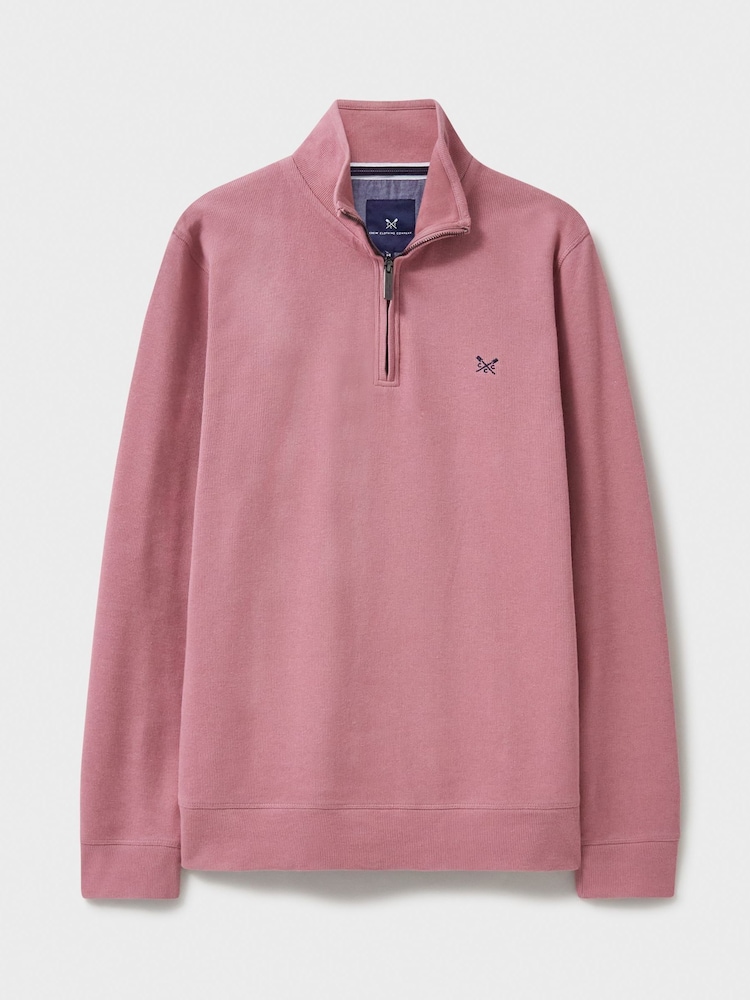 Crew Clothing Pink French Rib Half Zip Knit 100% Cotton Sweatshirt - Image 5 of 5