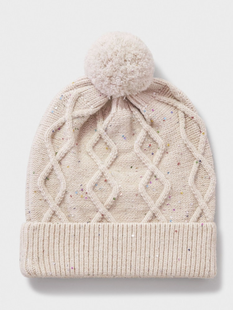 Crew Clothing Company Natural Cable Knit Sparkly Beanie - Image 2 of 3
