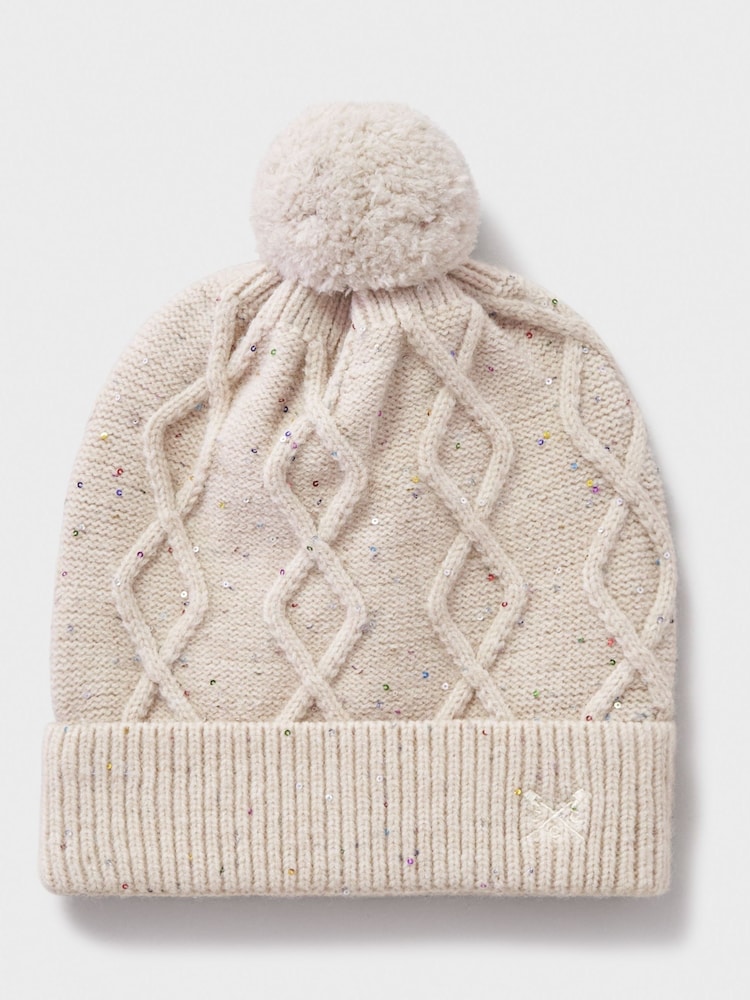 Crew Clothing Company Natural Cable Knit Sparkly Beanie - Image 3 of 3