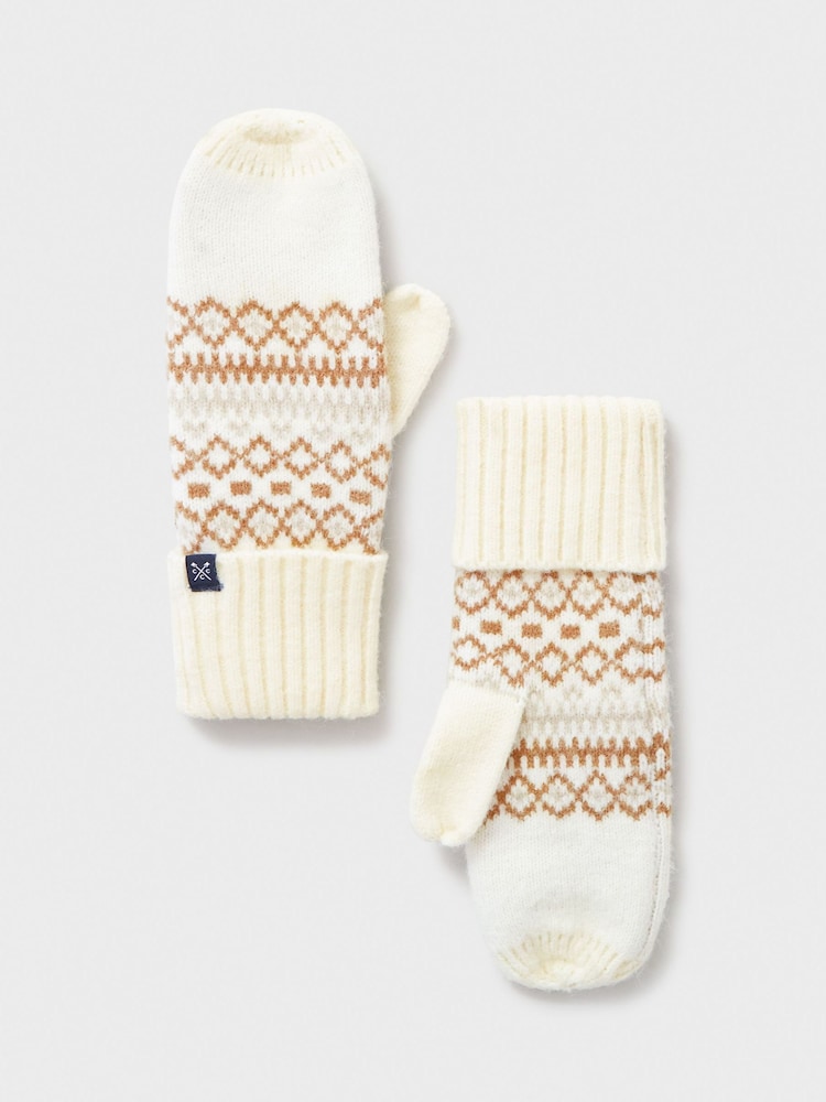 Crew Clothing Company Natural Fairisle Pattern Mitten Gloves - Image 2 of 2