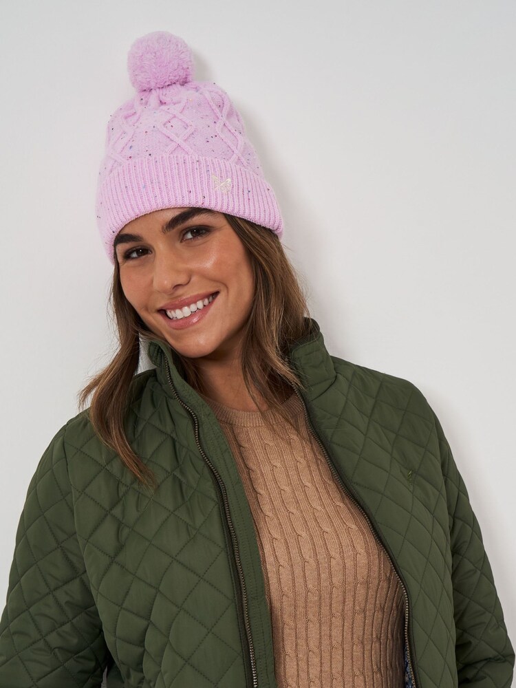 Crew Clothing Company Pink Cable Knit Sparkly Beanie - Image 1 of 3