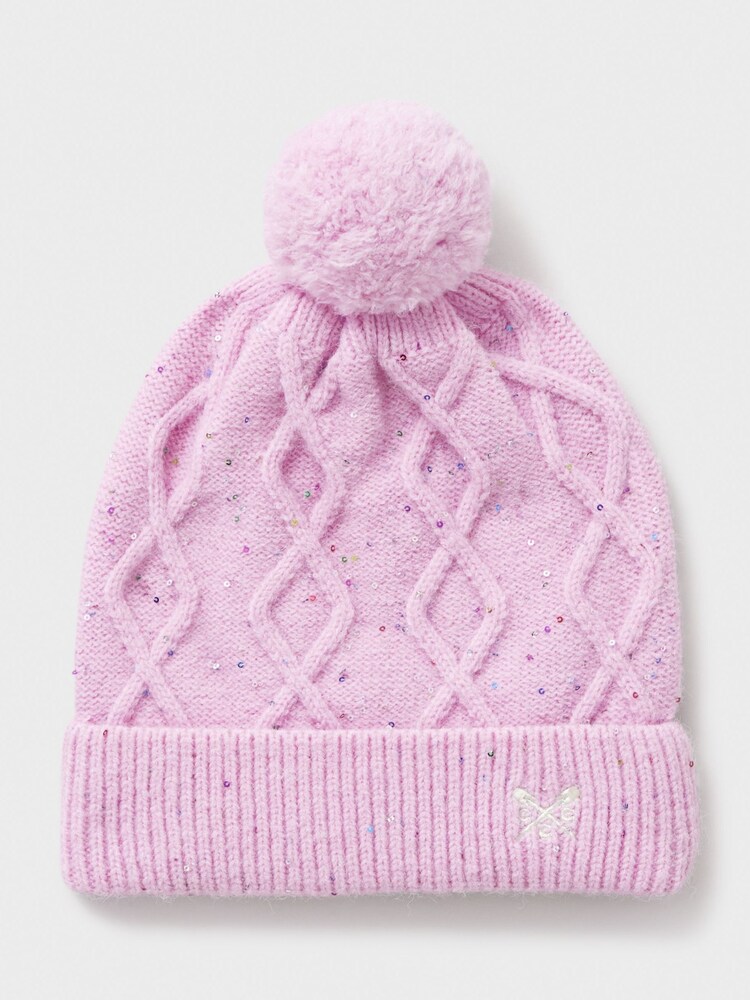 Crew Clothing Company Pink Cable Knit Sparkly Beanie - Image 2 of 3