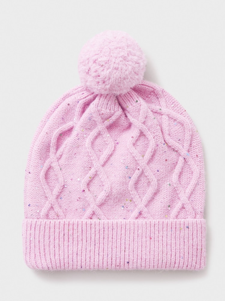 Crew Clothing Company Pink Cable Knit Sparkly Beanie - Image 3 of 3