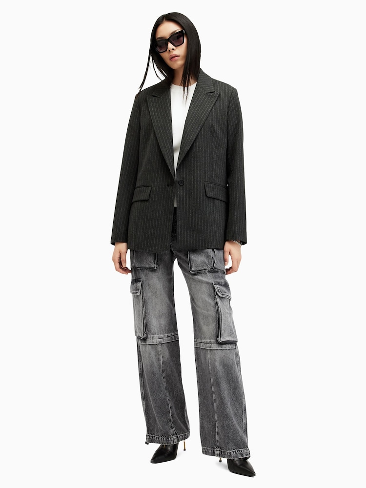 AllSaints Black Echo Cargo Jeans - Image 1 of 9